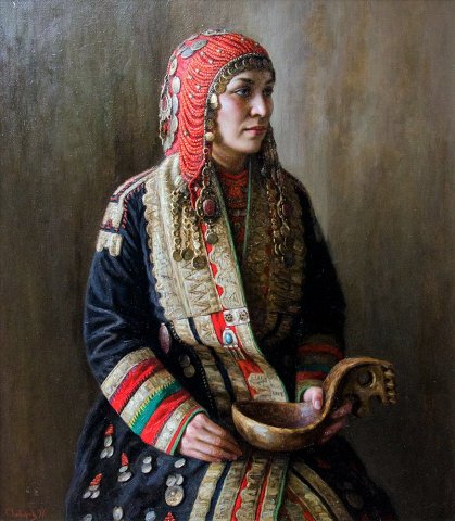 Башкирка с бяло-зелено-червено на ръкава
